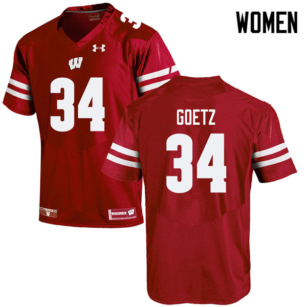 Women #34 C.J. Goetz Wisconsin Badgers College Football Jerseys Sale-Red
